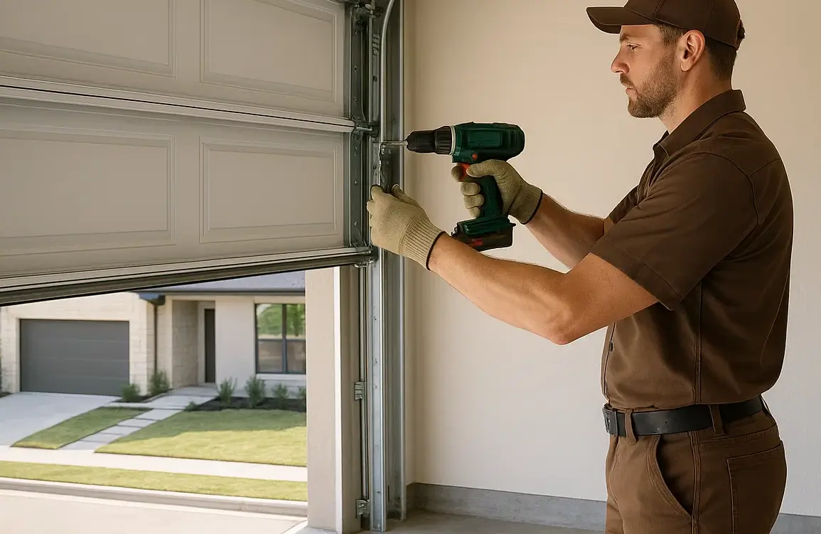 Specialist installing WIFI enabled smart garage door opener in Jollyville TX home