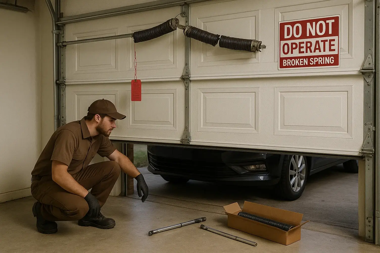 Professional installing insulated sectional garage door in Georgetown TX near Sun City with balanced springs and aligned opener